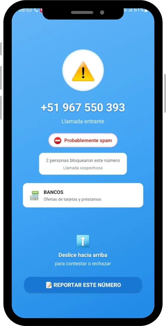 Alerta de No Contestes ante una llamada reportada como probable spam